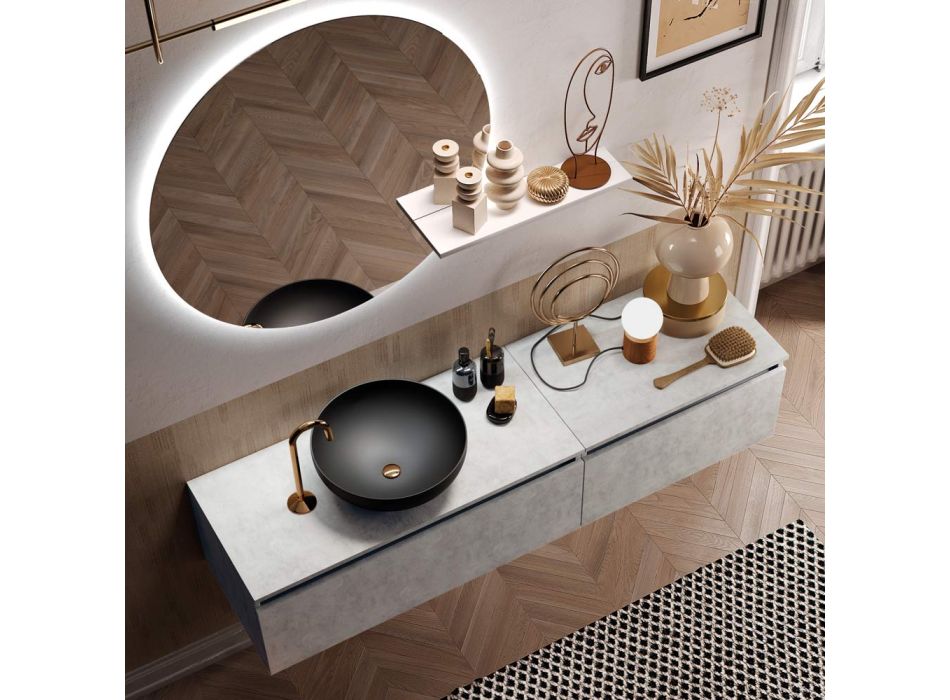 Composition de salle de bain avec lavabo, base suspendue et miroir Made in Italy - Dream Viadurini