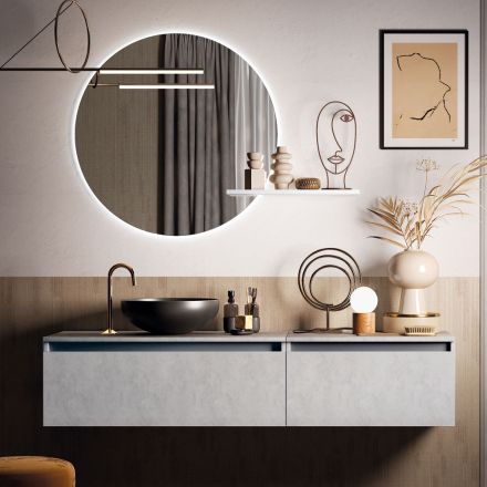 Composition de salle de bain avec lavabo, base suspendue et miroir Made in Italy - Dream Viadurini