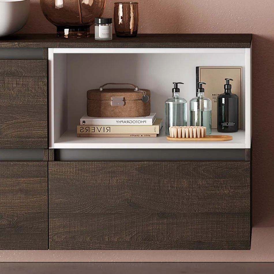 Composition de salle de bain avec lavabo en céramique et miroir Made in Italy - Dream Viadurini