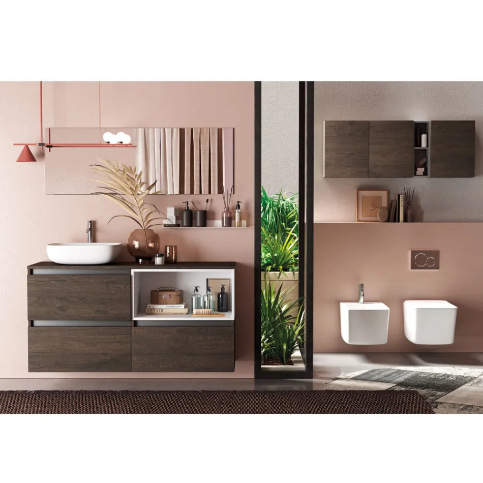 Composition de salle de bain avec lavabo en céramique et miroir Made in Italy - Dream Viadurini