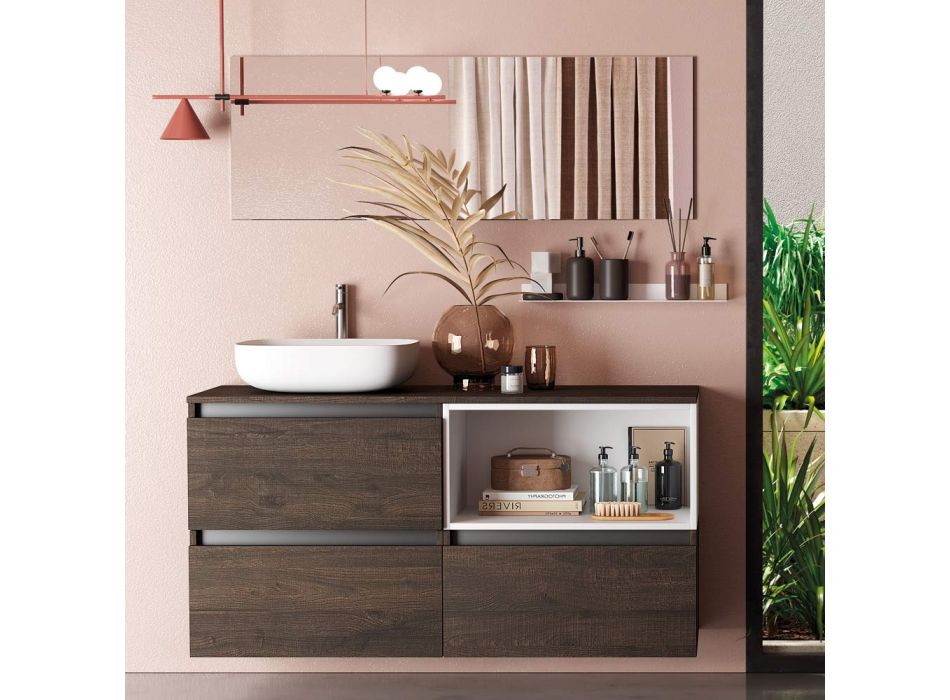 Composition de salle de bain avec lavabo en céramique et miroir Made in Italy - Dream Viadurini