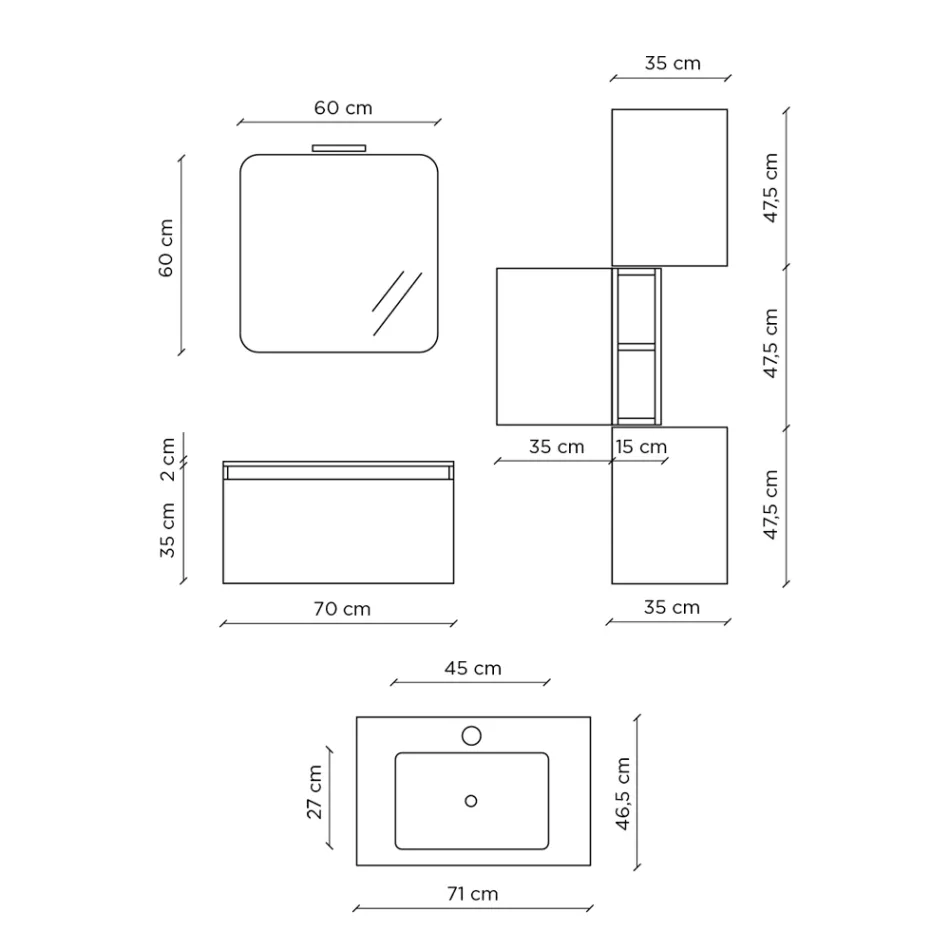 Composition de salle de bain avec lavabo en résine, base anti-rayures Made in Italy - Dream Viadurini