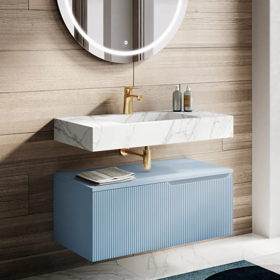Composition de salle de bain avec plateau en Calacatta HPL Made in Italy - Talassa Viadurini