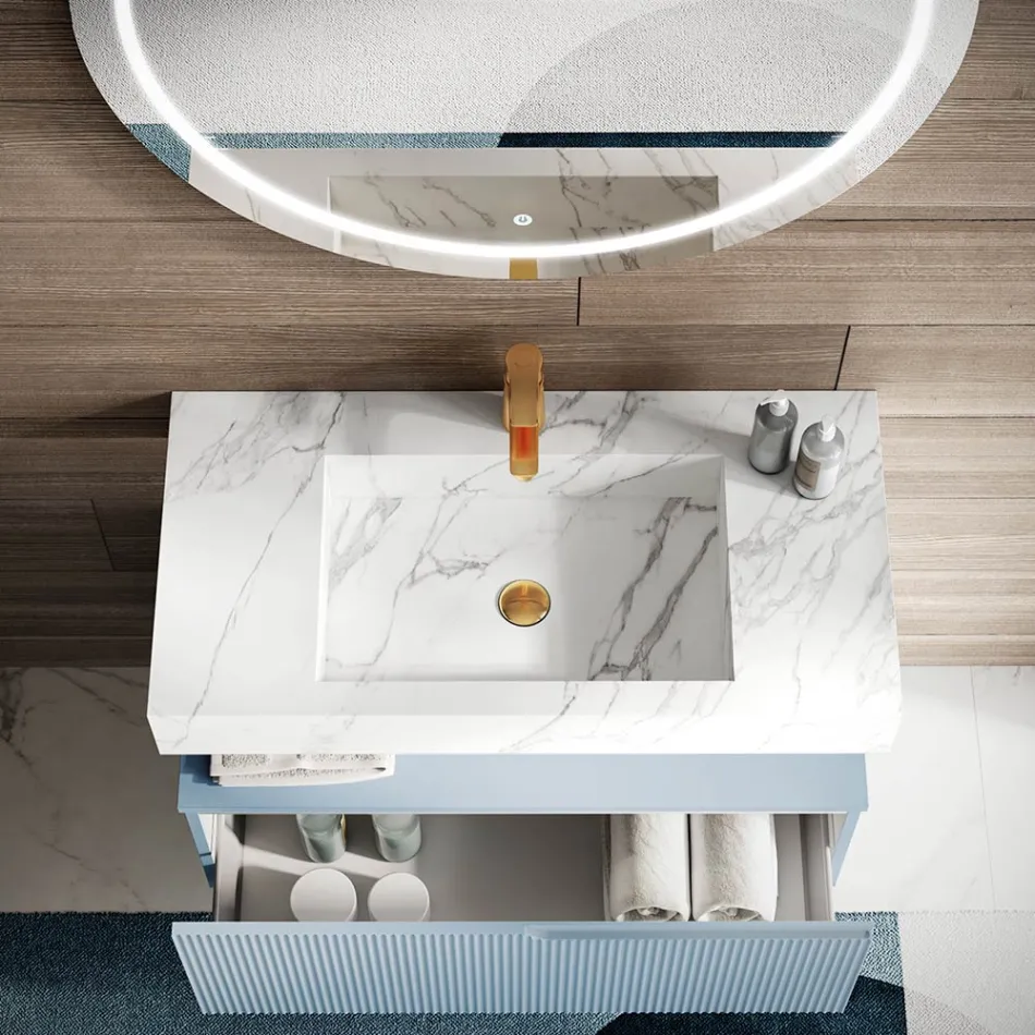 Composition de salle de bain avec plateau en Calacatta HPL Made in Italy - Talassa Viadurini