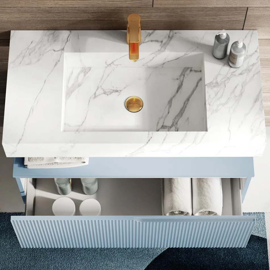 Composition de salle de bain avec plateau en Calacatta HPL Made in Italy - Talassa Viadurini