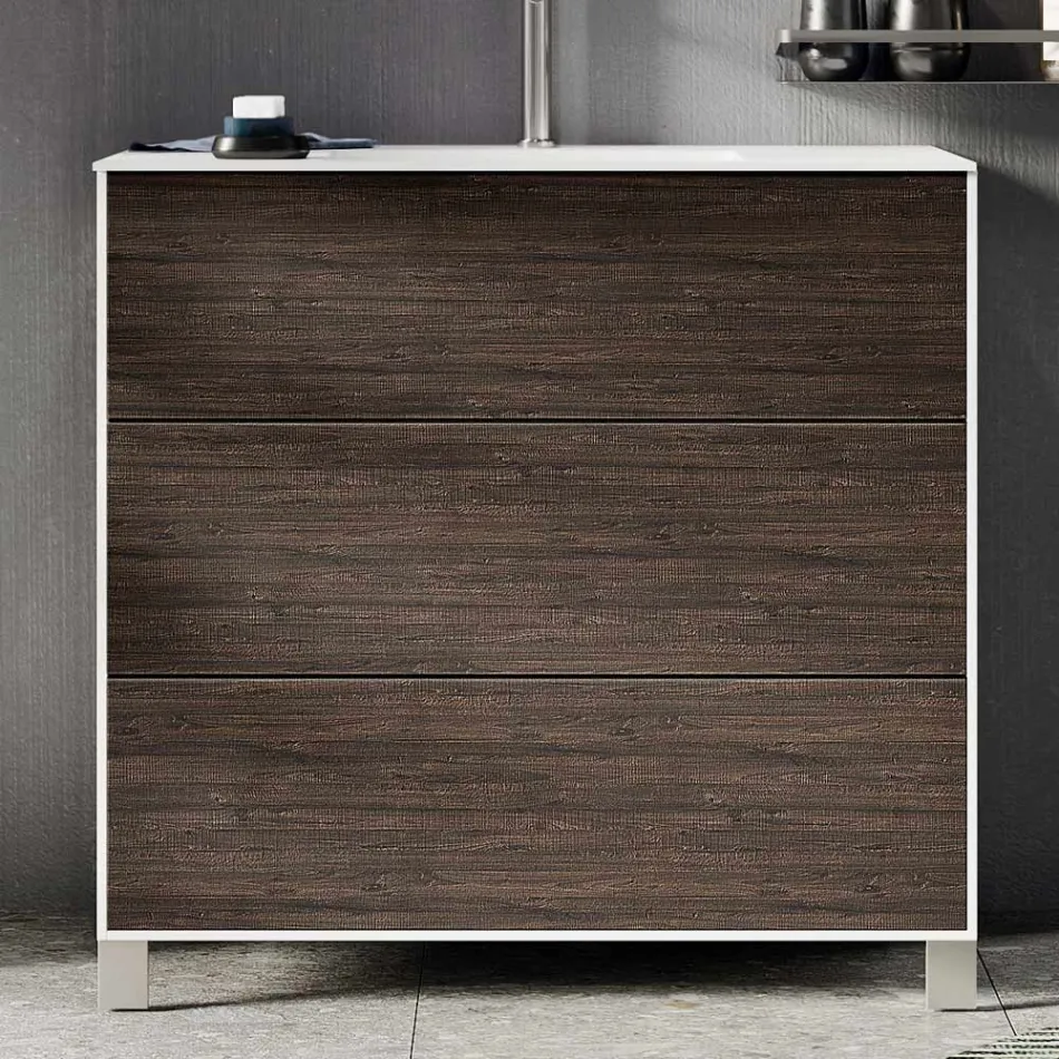 Ensemble de salle de bains avec miroir, meuble sous-vasque et vasque en résine, fabriqué en Italie - Kilos Viadurini