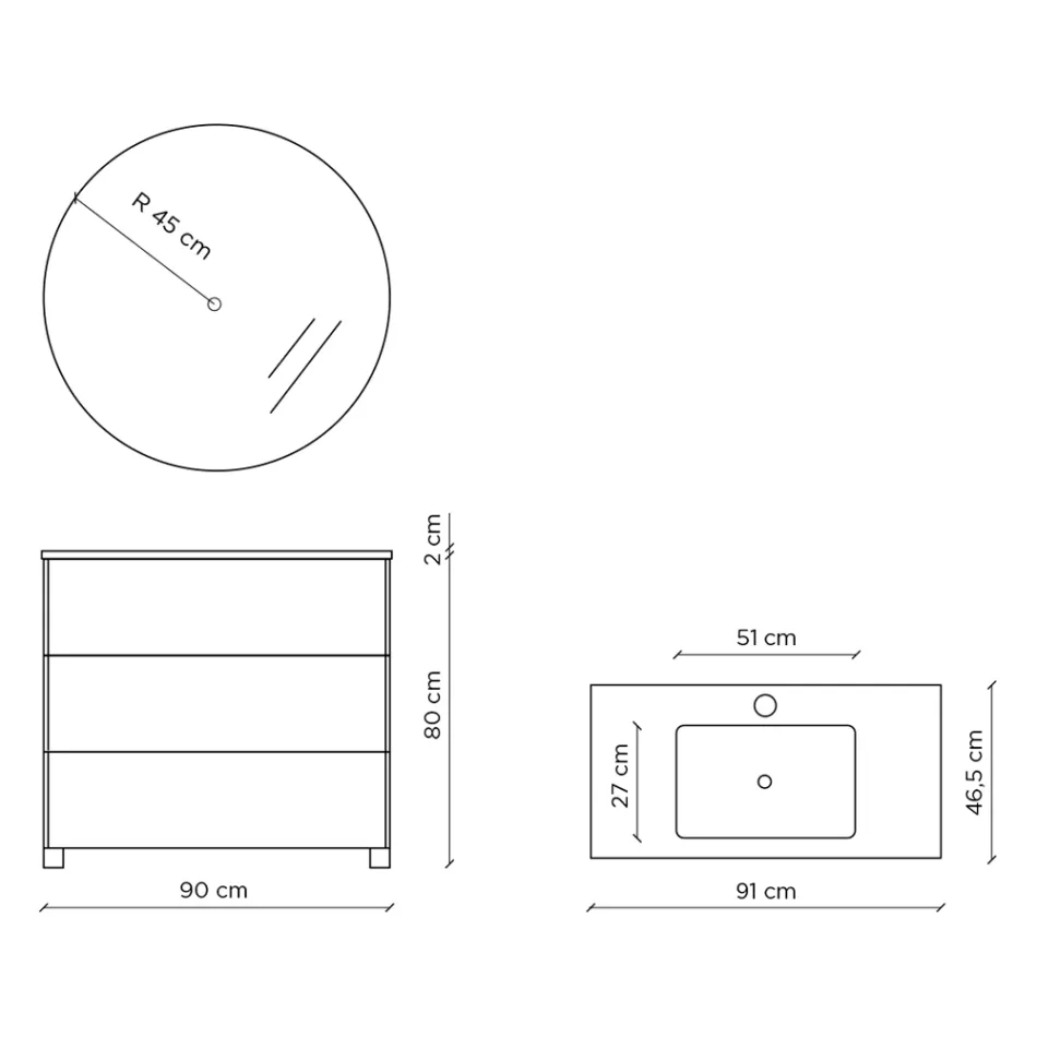 Ensemble de salle de bains avec miroir, meuble sous-vasque et vasque en résine, fabriqué en Italie - Kilos Viadurini