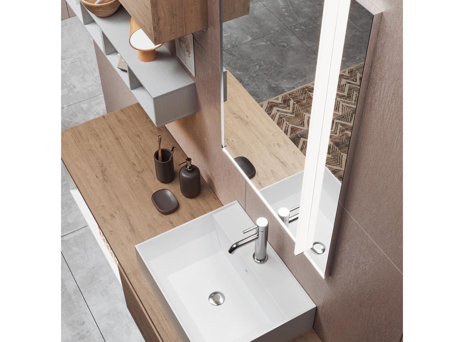 Composition de salle de bain avec miroir avec lampe intégrée, lavabo et base - Dream Viadurini