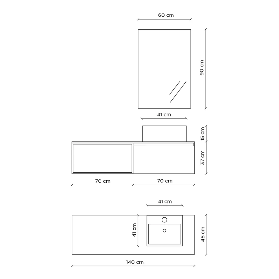 Composition de salle de bain avec miroir avec lampe intégrée, lavabo et base - Dream Viadurini