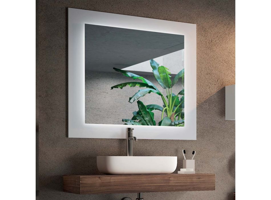 Composition de salle de bain avec miroir et lavabo en céramique Made in Italy - Palom Viadurini