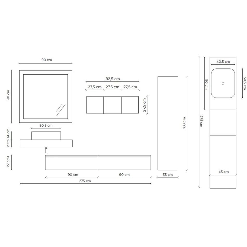 Composition de salle de bain avec miroir et lavabo en céramique Made in Italy - Palom Viadurini