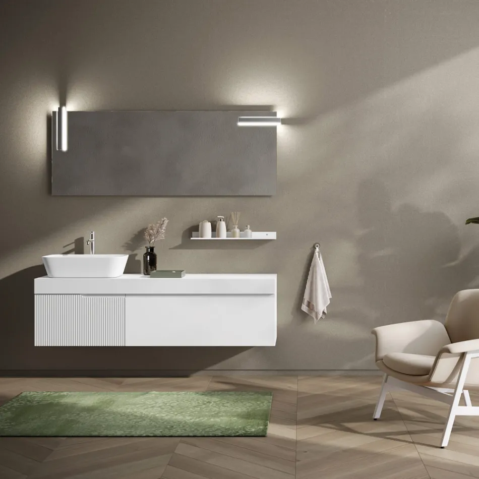 Composition de salle de bain avec miroir et étagère Made in Italy - Erebo Viadurini