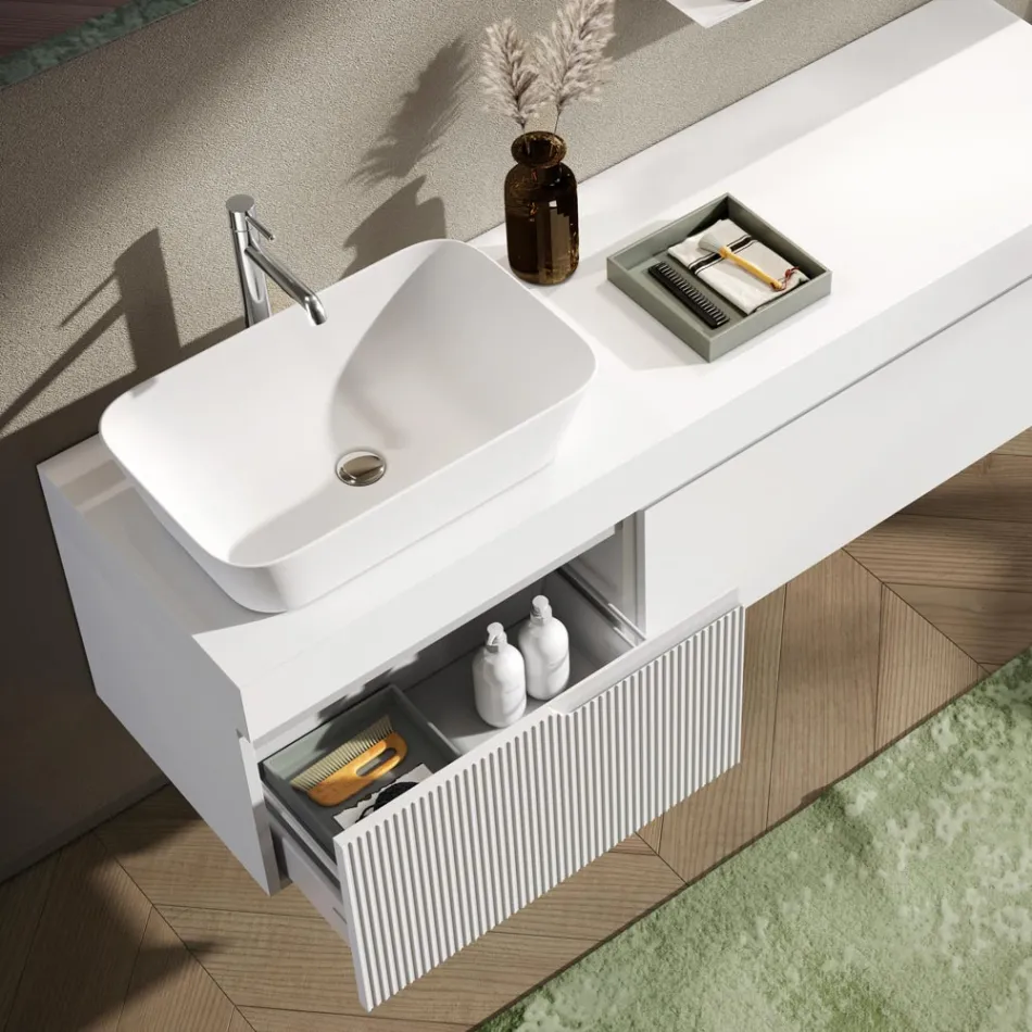 Composition de salle de bain avec miroir et étagère Made in Italy - Erebo Viadurini