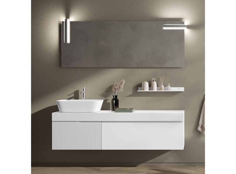 Composition de salle de bain avec miroir et étagère Made in Italy - Erebo Viadurini