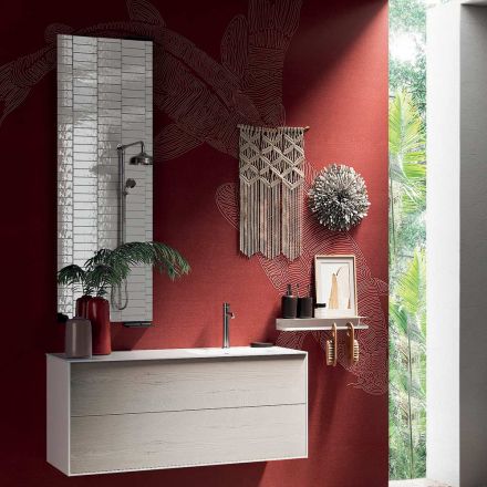 Composition de salle de bain avec miroir pivotant à 180°, base et lavabo Made in Italy - Kilos Viadurini