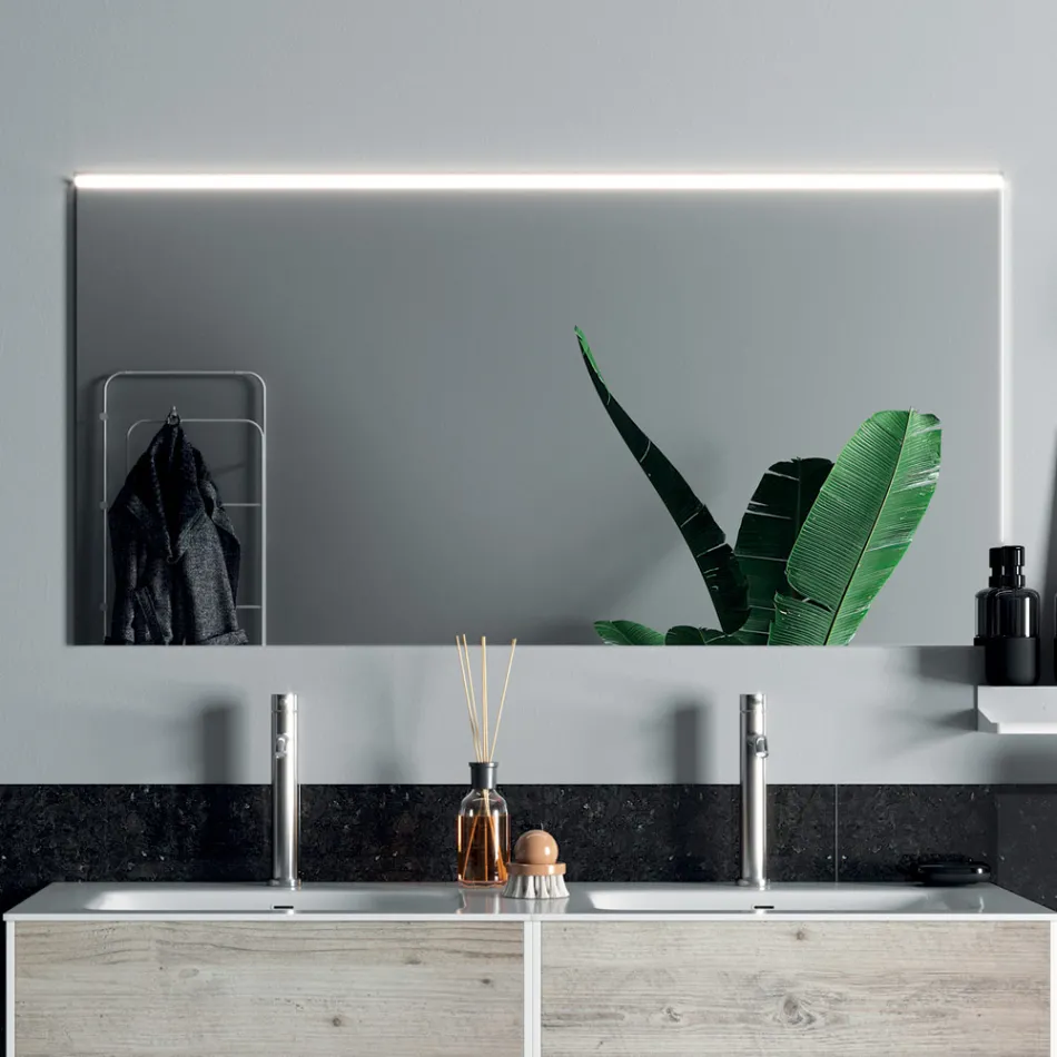 Composition de salle de bain avec miroir, double vasque et base Made in Italy - Kilos Viadurini