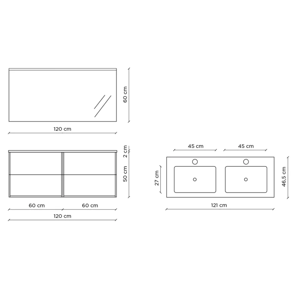 Composition de salle de bain avec miroir, double vasque et base Made in Italy - Kilos Viadurini