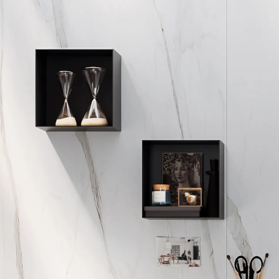 Composition de salle de bain avec miroir, lavabo en résine et base Made in Italy - Palom Viadurini