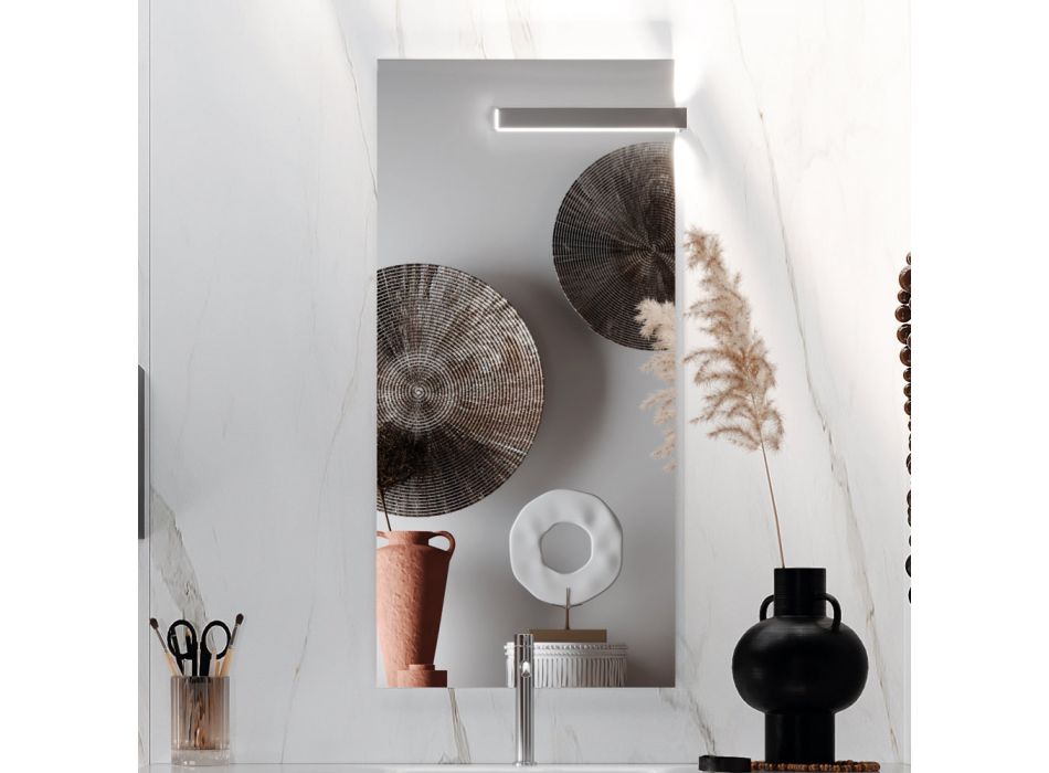 Composition de salle de bain avec miroir, lavabo en résine et base Made in Italy - Palom Viadurini