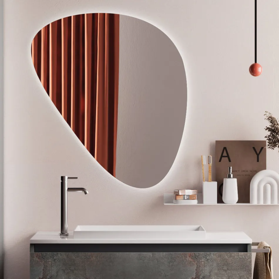 Composition de salle de bain avec miroir moderne, base et lavabo Made in Italy - Dream Viadurini