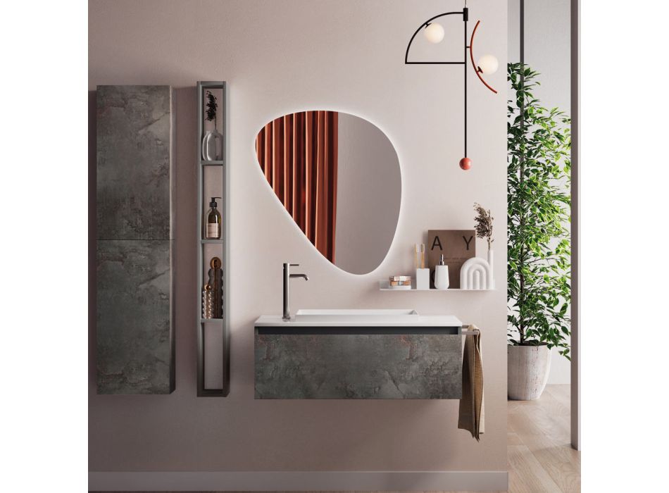 Composition de salle de bain avec miroir moderne, base et lavabo Made in Italy - Dream Viadurini