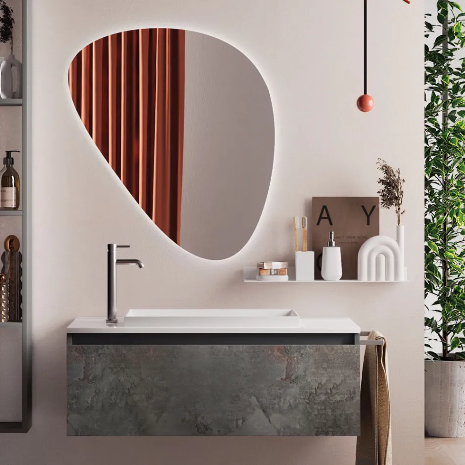 Composition de salle de bain avec miroir moderne, base et lavabo Made in Italy - Dream Viadurini