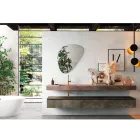 Composition de salle de bain avec miroir moderne et lavabo console Made in Italy - Palom Viadurini