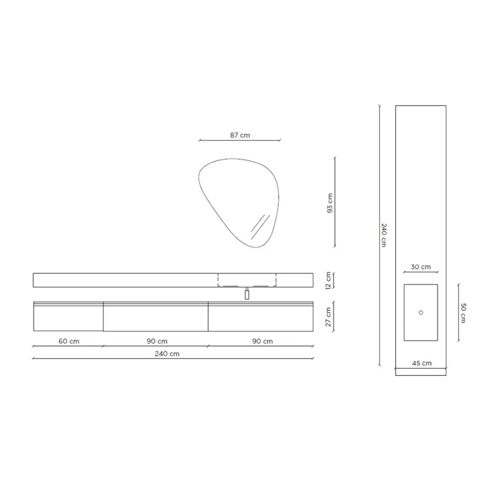 Composition de salle de bain avec miroir moderne et lavabo console Made in Italy - Palom Viadurini
