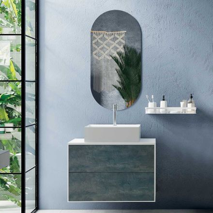 Composition de salle de bain avec miroir ovale, base et lavabo Made in Italy - Kilos Viadurini