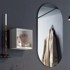 Composition de salle de bain avec miroir ovale, lavabo et base Made in Italy - Palom Viadurini
