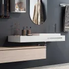 Composition de salle de bain avec miroir ovale, lavabo et base Made in Italy - Palom Viadurini