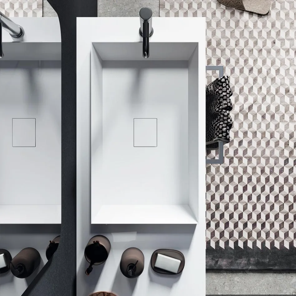 Composition de salle de bain avec miroir ovale, lavabo et base Made in Italy - Palom Viadurini