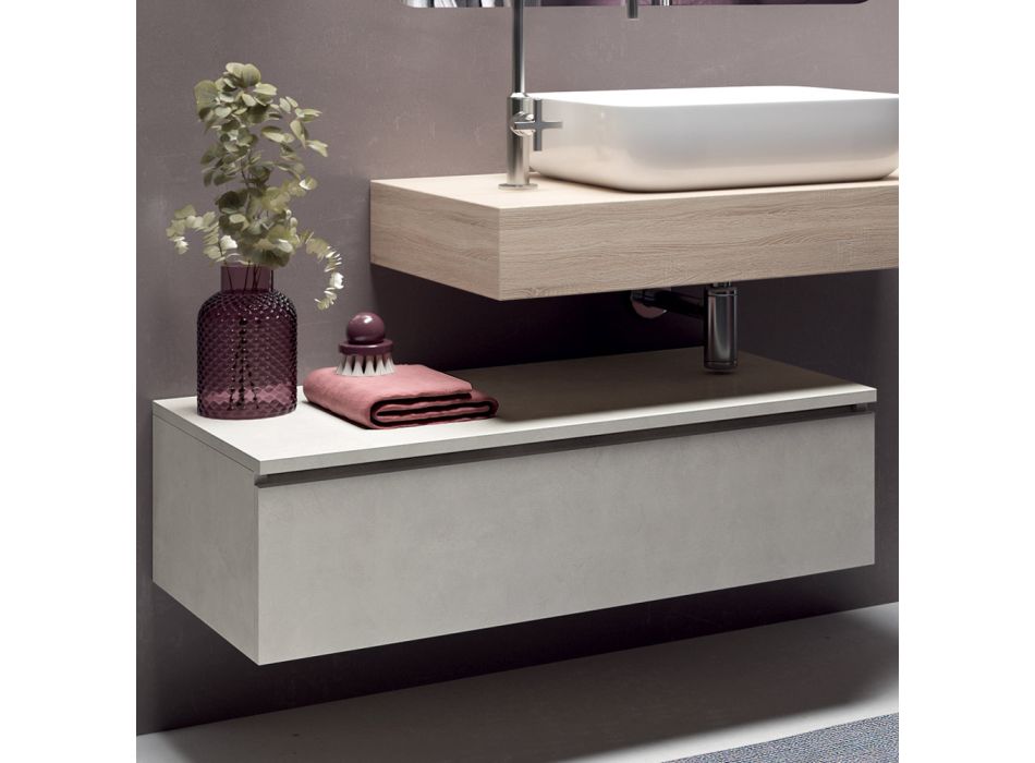 Composition de salle de bain avec miroir en forme et lavabo Made in Italy - Palom Viadurini