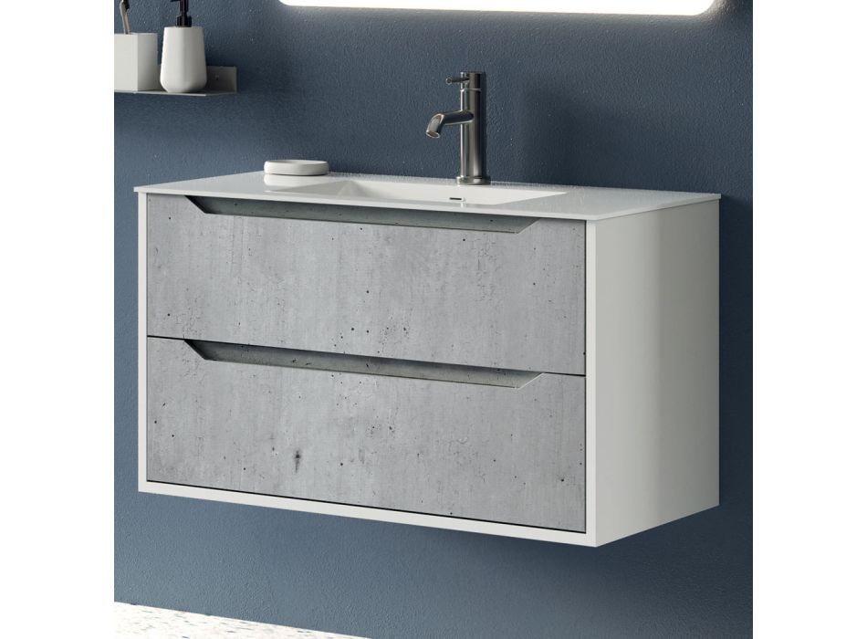 Composition de salle de bain avec miroir à capteur tactile, base laquée Made in Italy - Polsen Viadurini