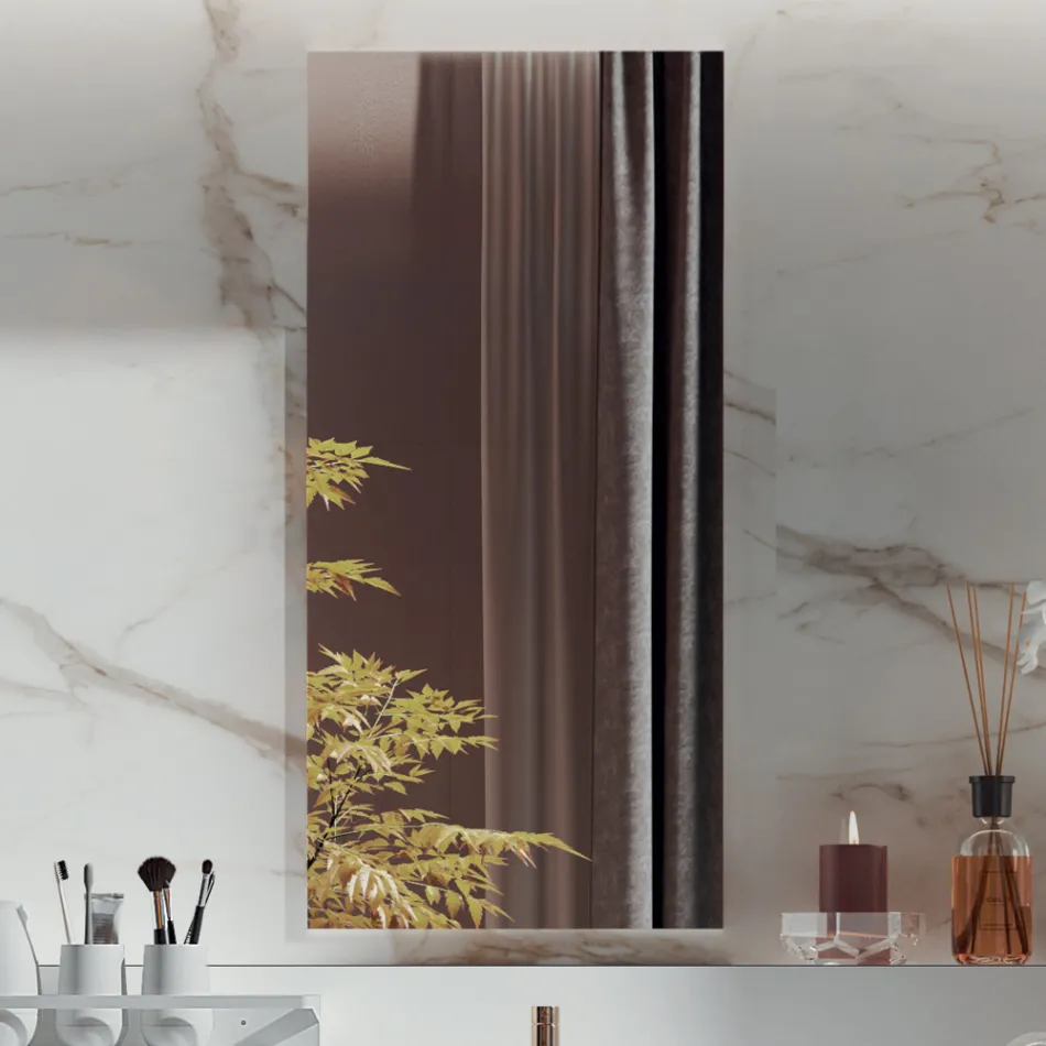 Composition de salle de bain double avec miroir rectangulaire et lavabo Made in Italy - Palom Viadurini