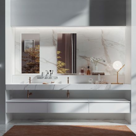 Composition de salle de bain double avec miroir rectangulaire et lavabo Made in Italy - Palom Viadurini