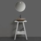 Composition de salle de bain grise avec miroir rond et divers accessoires - Maryse Viadurini