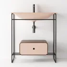 Composition de salle de bain Lavabo en céramique et miroir Made in Italy - Chantal Viadurini