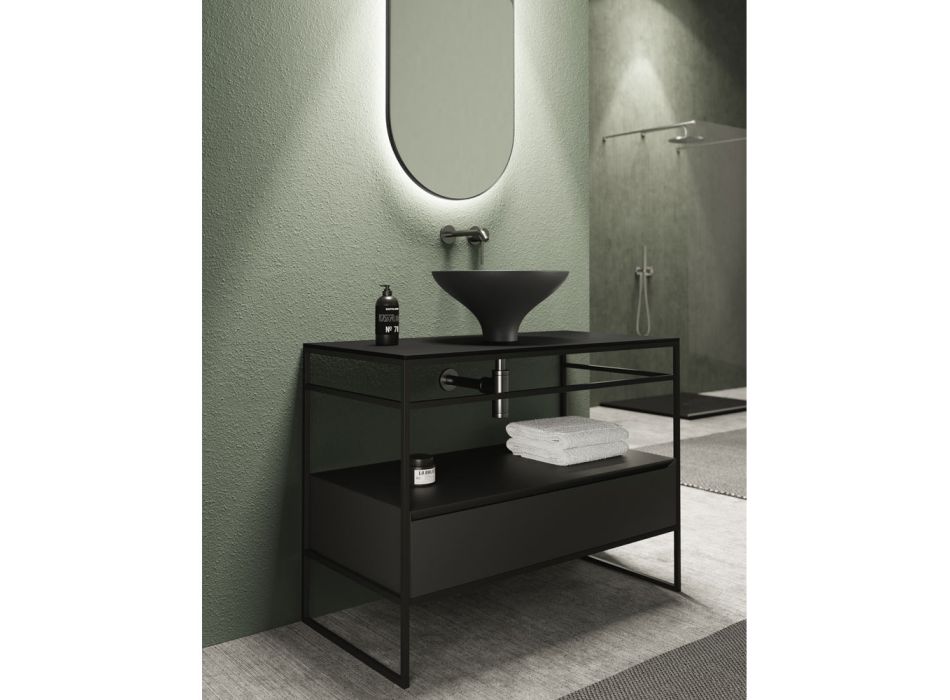 Composition de salle de bain Lavabo en céramique et miroir Made in Italy - Hoscar Viadurini