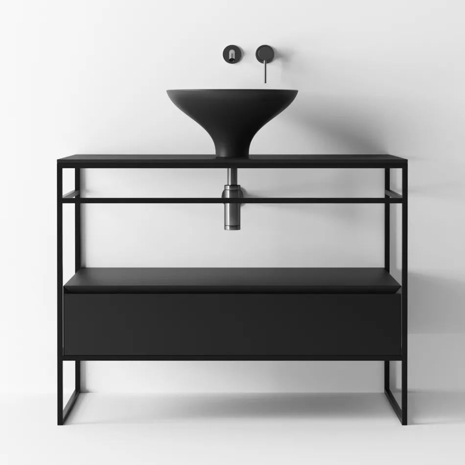 Composition de salle de bain Lavabo en céramique et miroir Made in Italy - Hoscar Viadurini