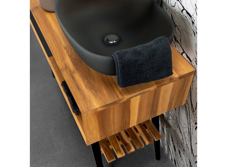 Composition de salle de bain noire moderne au sol comprenant des accessoires - Georges Viadurini