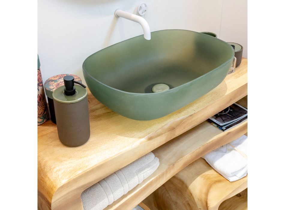 Composition de salle de bain verte complète avec accessoires et meuble de sol - Sylviane Viadurini