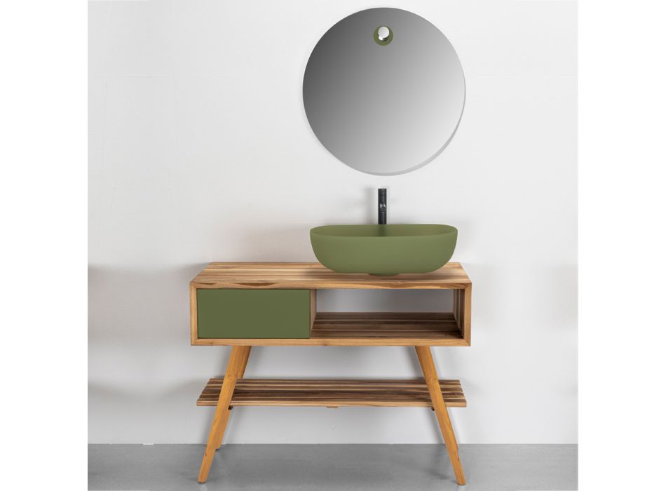 Composition de salle de bain verte complète avec accessoires et meuble de sol - Sylviane Viadurini