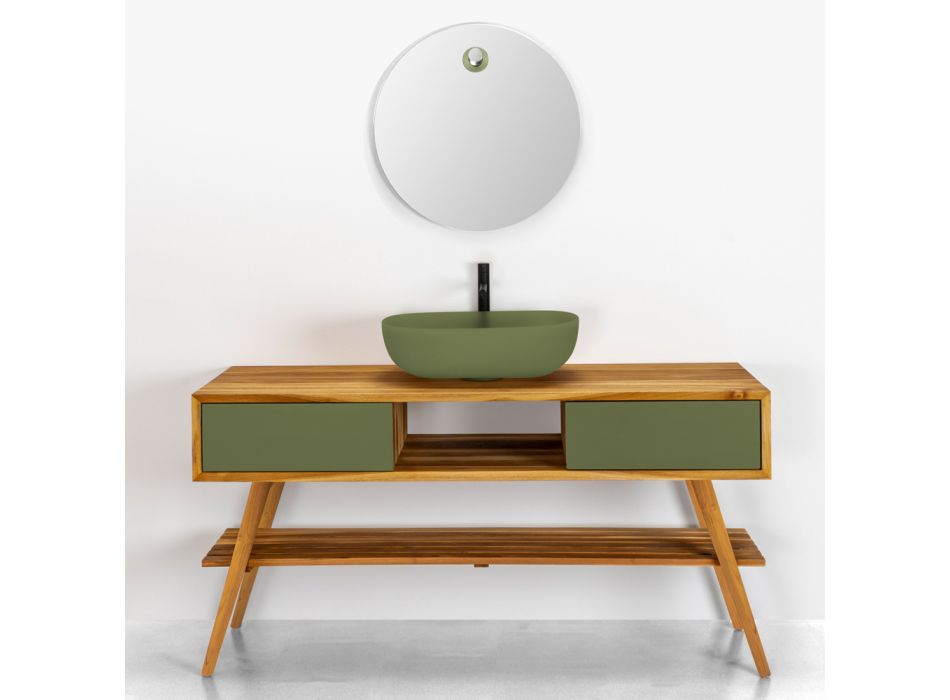 Composition de salle de bain verte comprenant accessoires et meuble de sol - Georges Viadurini