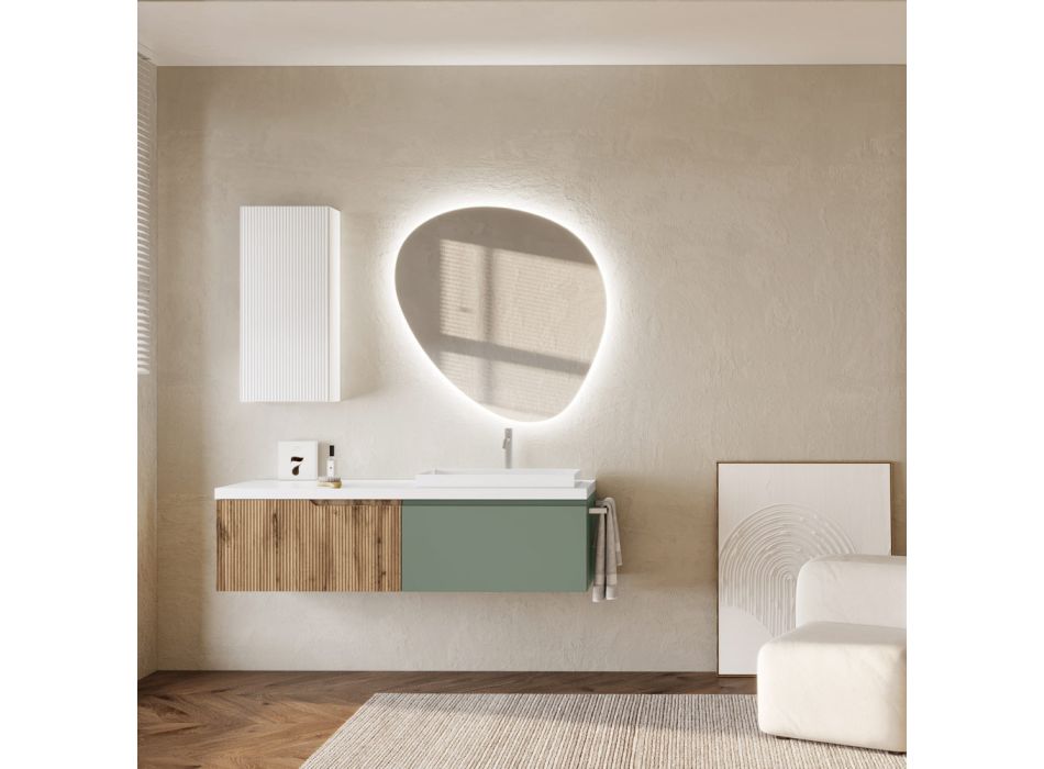 Composition de salle de bain vert sauge et chêne cannettato Made in Italy - Uranus Viadurini