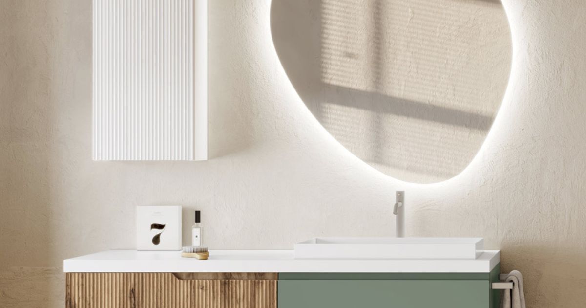 Composition Salle de Bain Vert Sauge et Chêne Nervuré