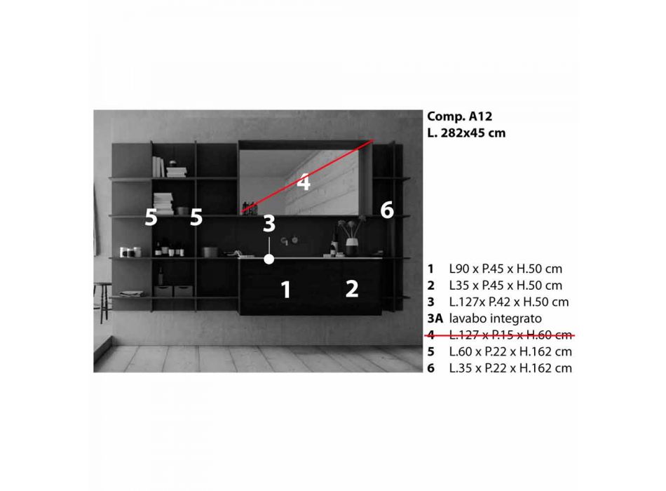 Composition de meubles de salle de bain suspendus et modernes, meubles design - Callisi12 Viadurini