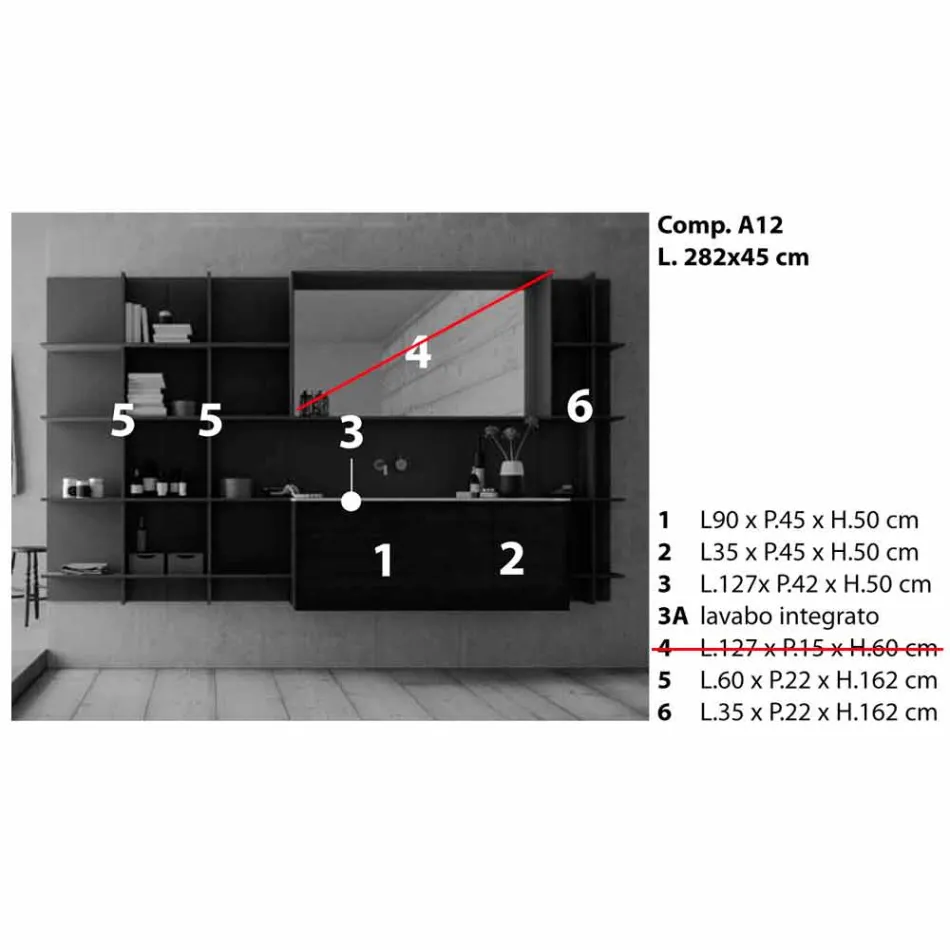 Composition de meubles de salle de bain suspendus et modernes, meubles design - Callisi12 Viadurini