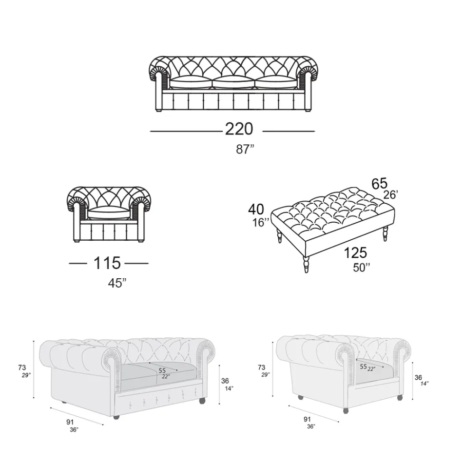 Composition de salon avec canapé, fauteuil et banc Made in Italy - Spassoso Viadurini
