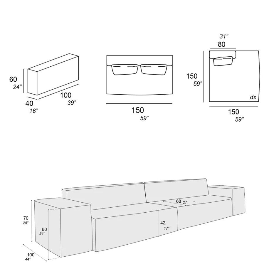 Composition de 1 Canapé, 1 Accoudoir et 1 Péninsule - Bizarre Viadurini